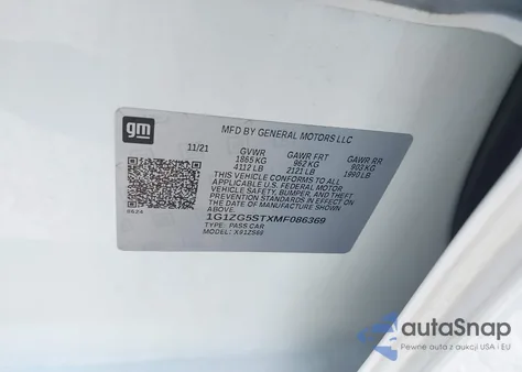 2021 Chevrolet Malibu Fwd Rs z USA, uszkodzony, nr VIN 1G1ZG5STXMF086369